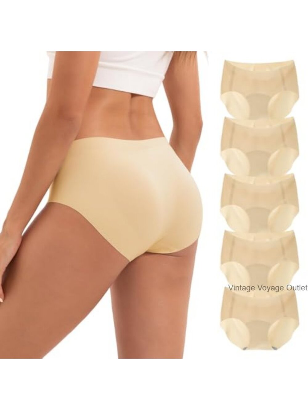 Seamless No Show Hipster Panties 5-Pack Nylon Spandex Cotton Crotch